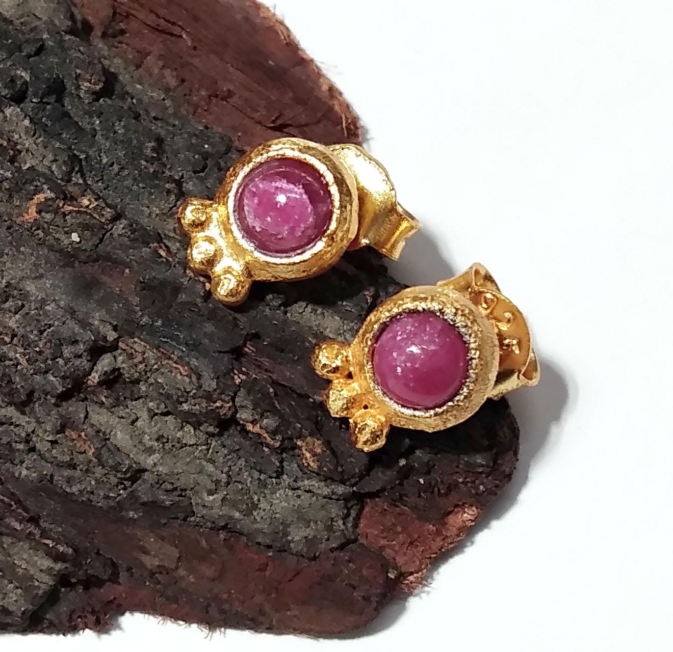 Red Ruby Studs Earring, 925 Sterling Silver Gold Plated Earring, Natural Red Ruby Studs Earring, Unique Studs Earring, Gift For Girls/Women